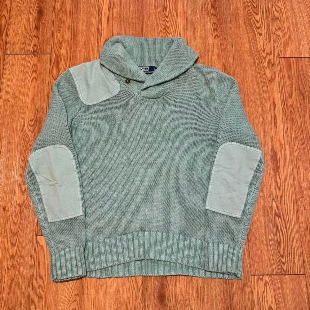Polo‎ Ralph Lauren Men's Sweater Linen Knit Mint Padded Preppy Size Large